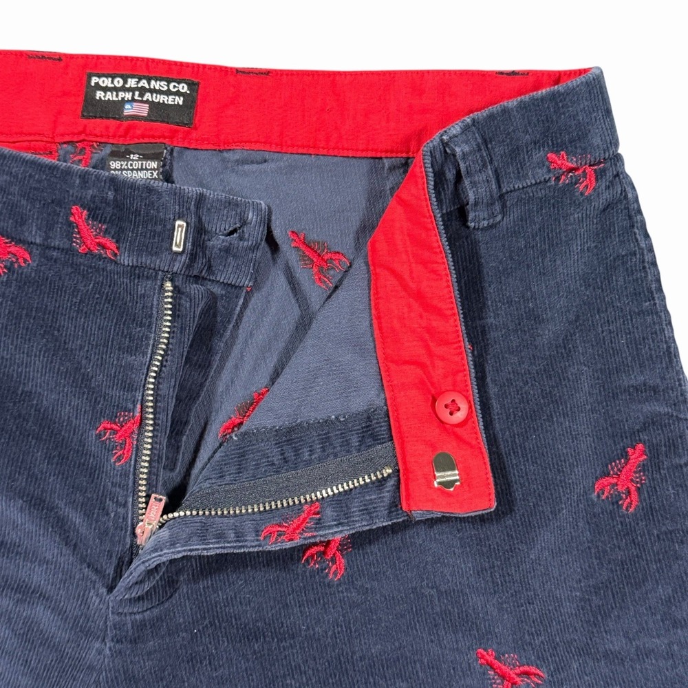Vtg. RL Polo Jeans Co. Y2K Women's Lobster Corduroy Pants Navy Blue/ Red Size 12
